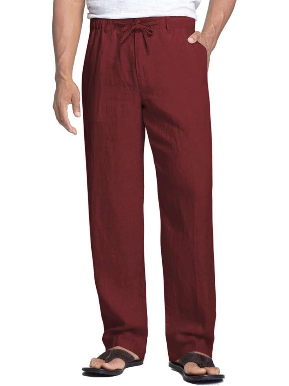 Men's Linen Pants Casual Lightweight Drawstring Beach Summer Pant